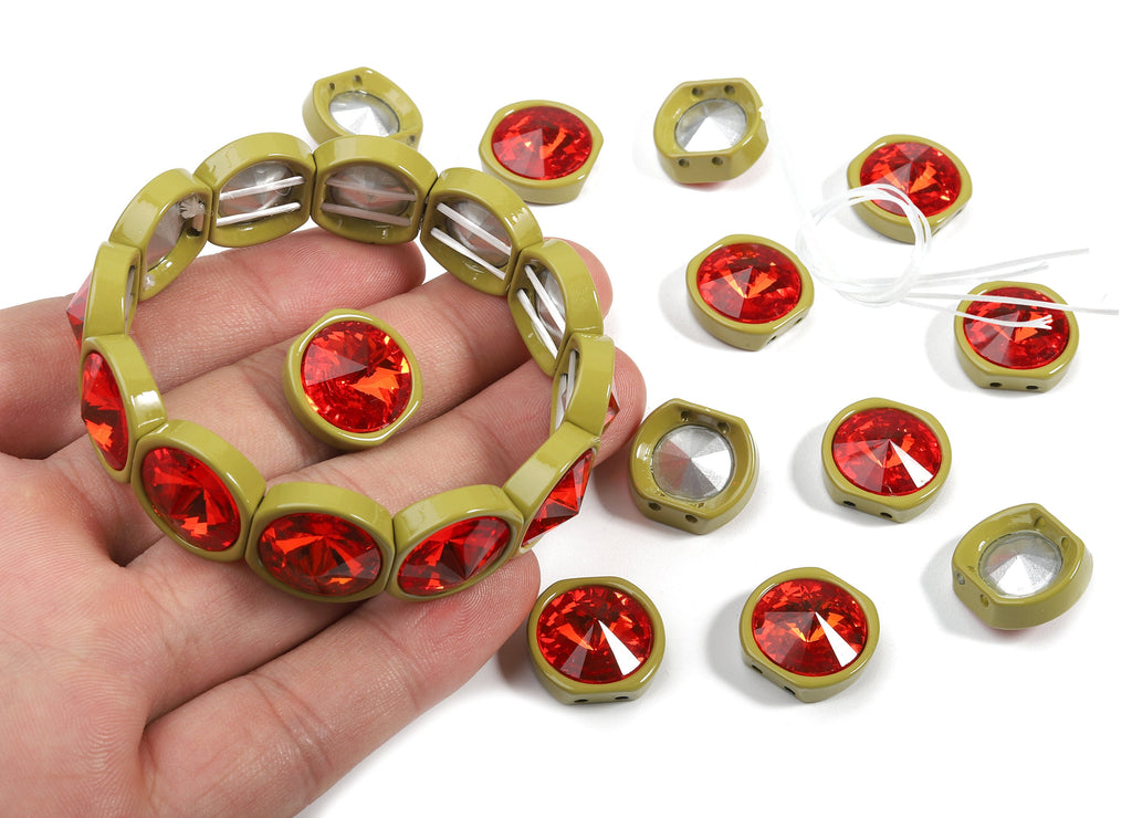 Tila Tile Bracelet Beads Set - Enamel Round 2 Hole Glass Beads for Bracelet - Tila Beads Jewellery Making SET - 64x17.13x7.33mm - ET1020G - DOMEDBAZAAR