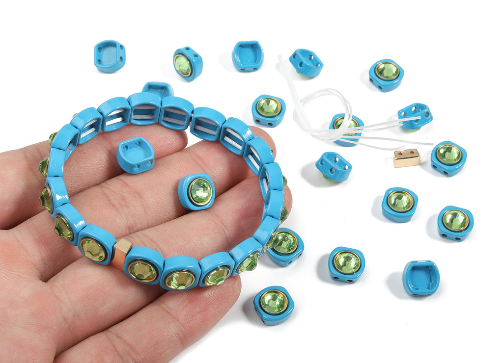 Tila Tile Bracelet Beads Set - Enamel Square Round 2 Hole Glass Beads for Bracelet - Tila Beads Jewellery Making - 63x10.23x6.12mm - ET1004B - DOMEDBAZAAR