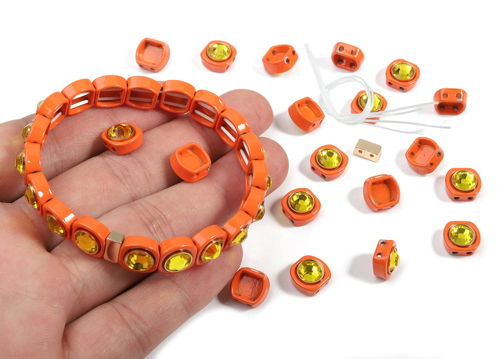 Tila Tile Bracelet Beads Set - Enamel Square Round 2 Hole Glass Beads for Bracelet - Tila Beads Jewellery Making - 65x10.3x6.06mm - ET1004F - DOMEDBAZAAR