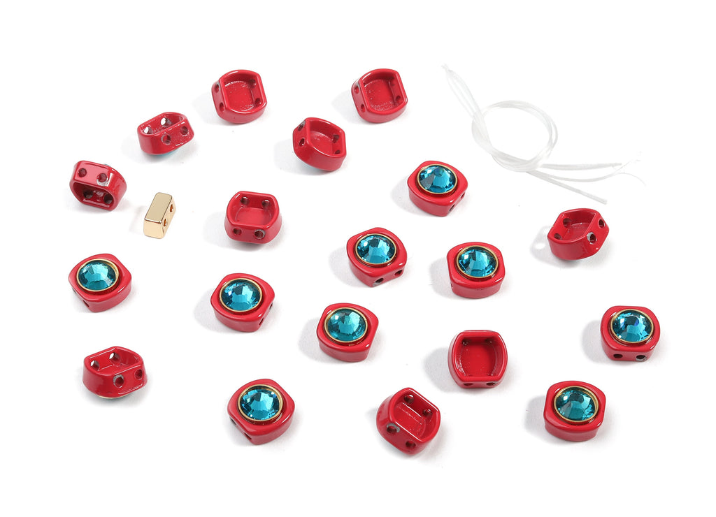 Tila Tile Bracelet Beads Set - Enamel Square Round 2 Hole Glass Beads for Bracelet - Tila Beads Jewellery Making - 65x10.3x6.06mm - ET1004E - DOMEDBAZAAR