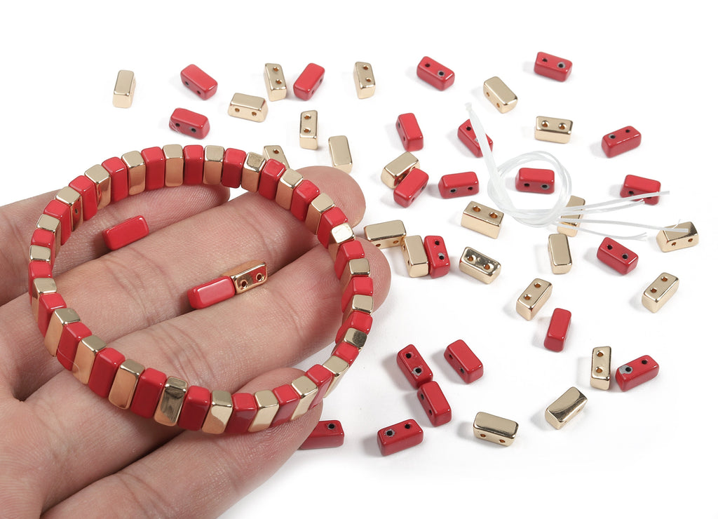 Tila Tile Bracelet Beads Set - Enamel Rectangle 2 Hole Beads for Bracelet - Tila Beads Jewellery Making SET - 58x8.11x3.68mm - ET1005D - DOMEDBAZAAR