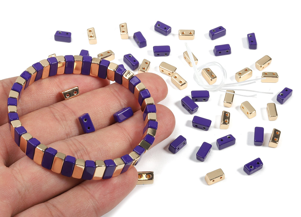 Tila Tile Bracelet Beads Set - Enamel Rectangle 2 Hole Beads for Bracelet - Tila Beads Jewellery Making SET - 58x8.11x3.68mm - ET1005E - DOMEDBAZAAR
