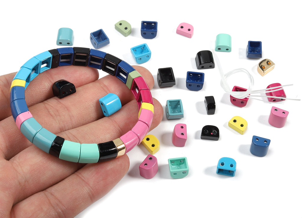 Tila Tile Bracelet Beads Set - Enamel D 2 Hole Glass Beads for Stretchy Bracelet - Tila Beads Jewellery Making - 61x8.33x5.77mm - ET1014C - DOMEDBAZAAR