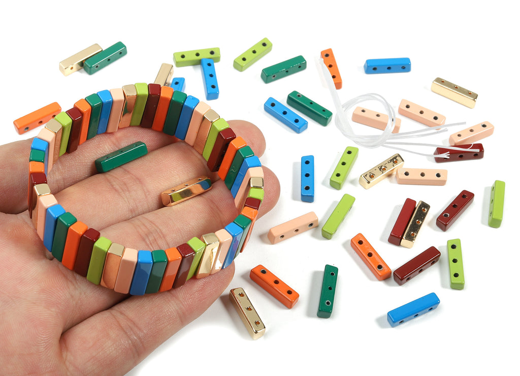 Tila Tile Bracelet Beads Set - Enamel Rectangle 3 Hole Beads for Bracelet - Tila Beads Jewellery Making SET - 65x16.04x4.18mm - ET1022A - DOMEDBAZAAR