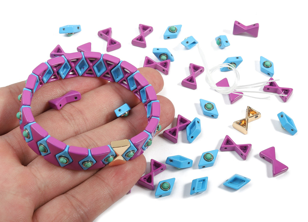 Tila Tile Bracelet Beads Set - Enamel Rhombus 2 Hole Beads for Stretchy Bracelet - Tila Beads Jewellery Making SET - 60x13.1x3.7mm - ET1001A - DOMEDBAZAAR