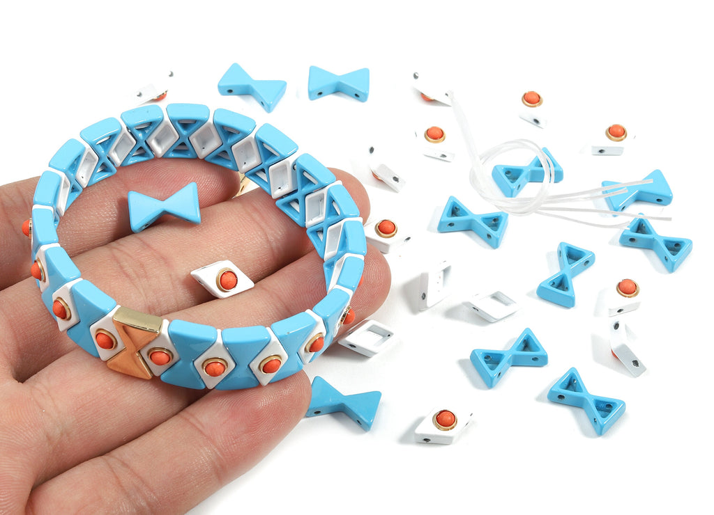 Tila Tile Bracelet Beads Set - Enamel Rhombus 2 Hole Beads for Stretchy Bracelet - Tila Beads Jewellery Making SET - 60x13.1x3.7mm - ET1001C - DOMEDBAZAAR