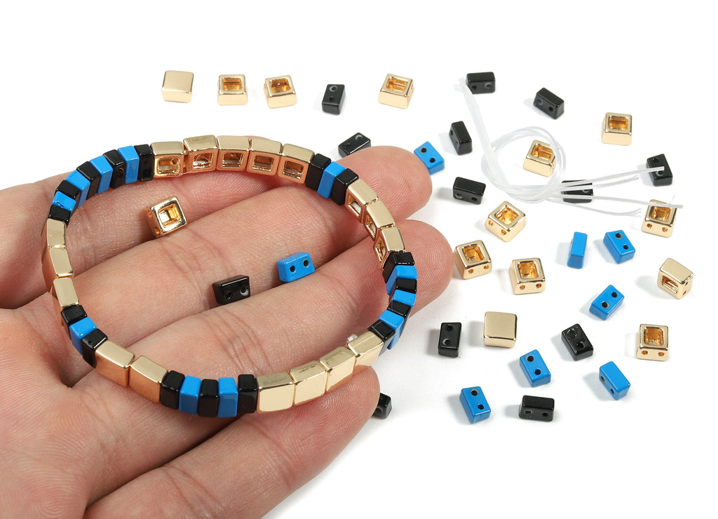 Tila Tile Bracelet Beads Set - Enamel Rectangle Square 2 Hole Beads for Bracelet - Tila Beads Jewellery Making - 64x6x3.4mm - ET1023A - DOMEDBAZAAR