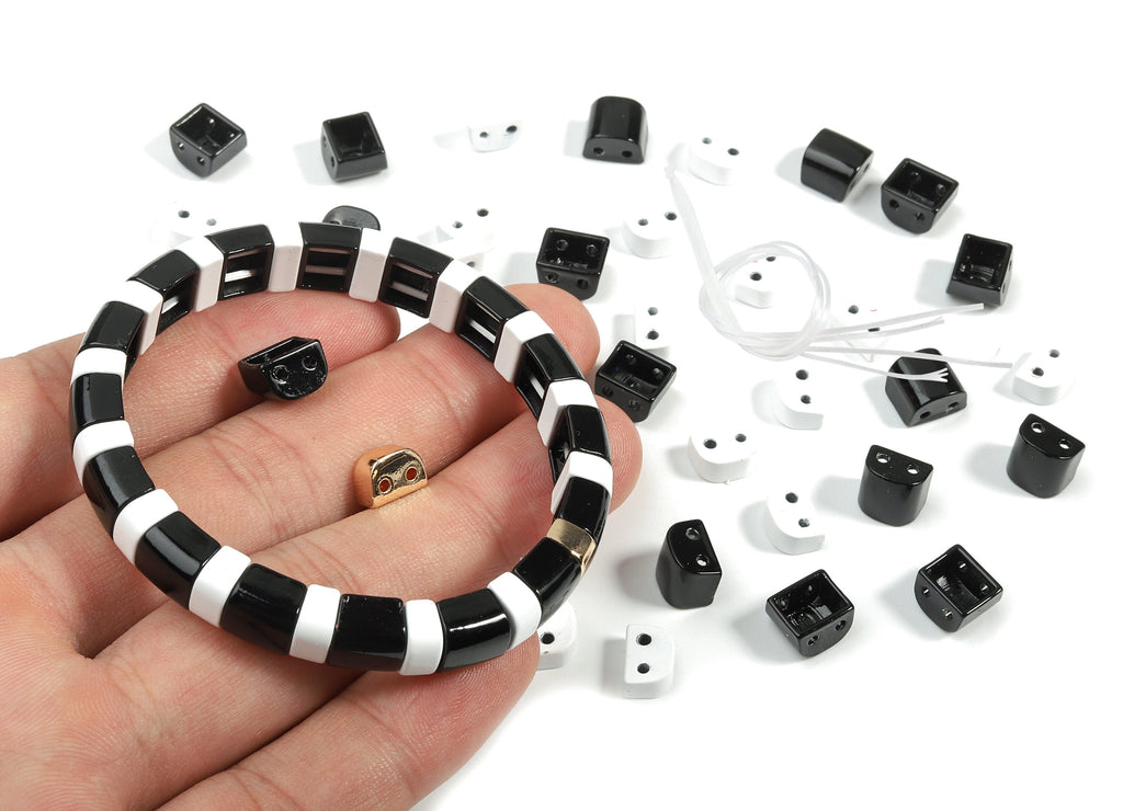 Tila Tile Bracelet Beads Set - Enamel D 2 Hole Beads for Stretchy Bracelet - Tila Beads Jewellery Making SET - 62x8.3x5.7mm - ET1024A - DOMEDBAZAAR