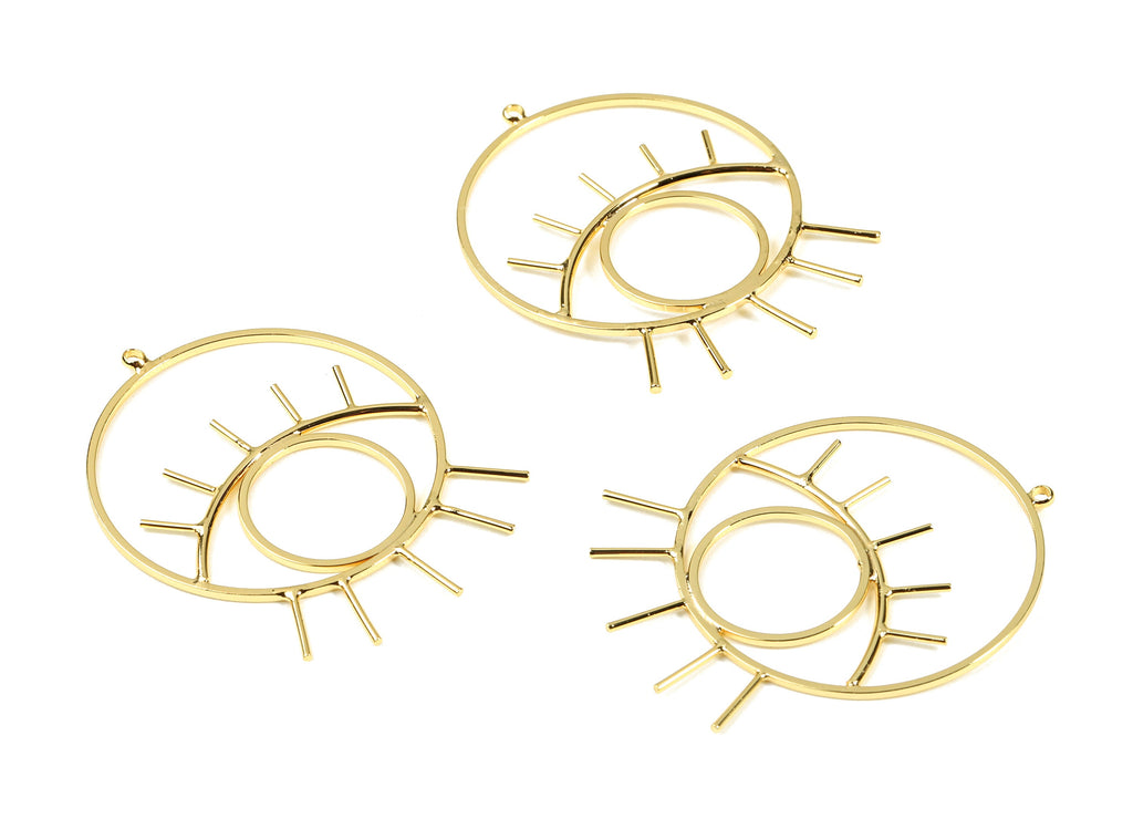 Brass Eye Wire Earring Charms - Brass Round Earring Pendant - 18K Real Gold Plating Brass - Jewelry Supplies - 44.23x34.62x1.61mm - RGP2304 - DOMEDBAZAAR