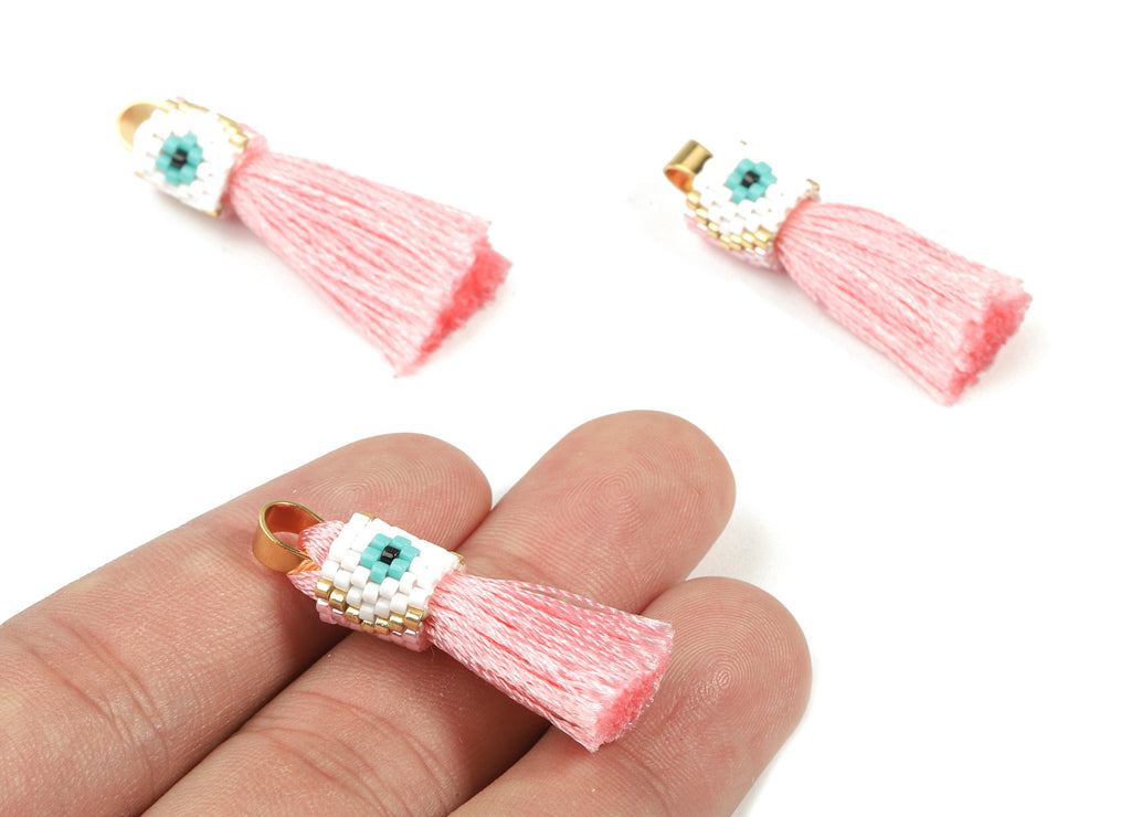 Miyuki Tassel Earrings Charms - Handmade Beaded Silky Tassel - Japanese seed beads - Gold Tone Alloy - 36.78x12.31x1.87mm - TH1061 - DOMEDBAZAAR