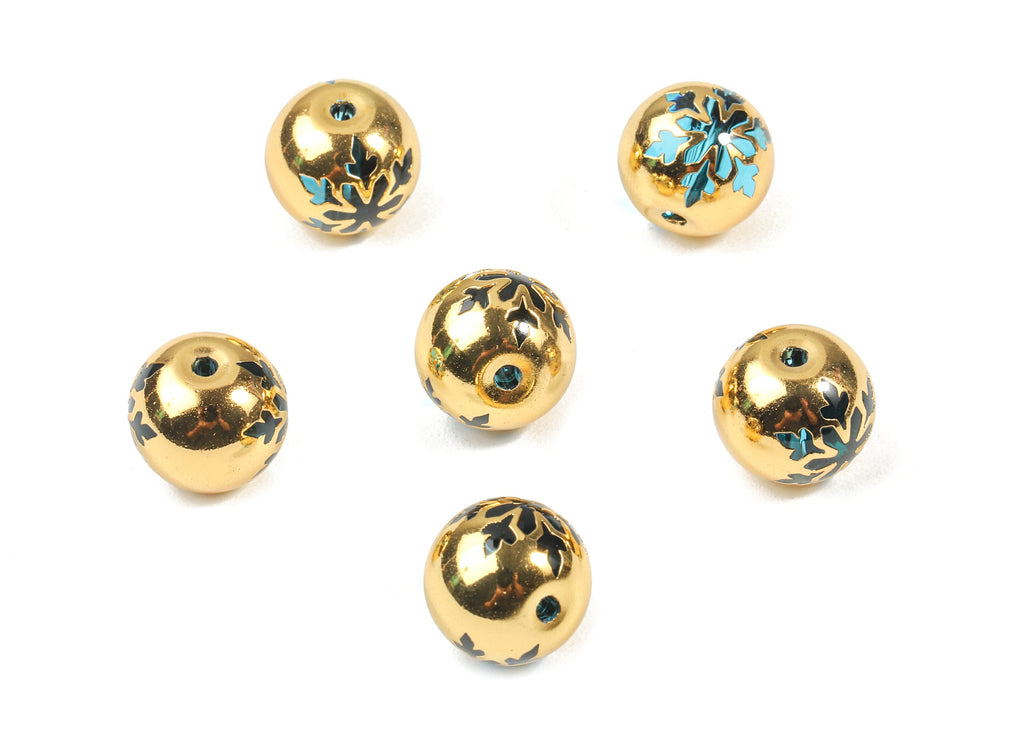 Glass Spacer Ball Beads - Copper And K9 Blue Crystal Glass Bead - 18K Real Gold Plated Copper - Jewelry Supplies - 12.23x11.15mm - GS1011G - DOMEDBAZAAR