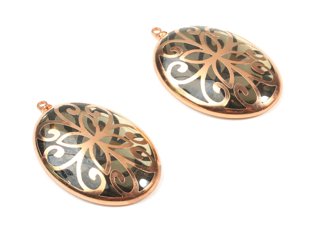 Glass Oval Charms - Copper Finished Glass Pendant - Copper And Glass Charms - Jewelry Supplies - 38.59x24.72x6.72mm - GS1021 - DOMEDBAZAAR