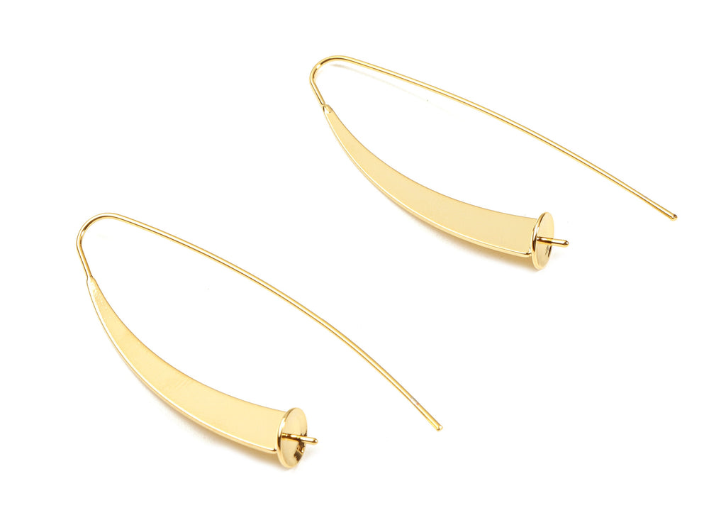 Brass Hammered Long Earring Wire - Brass Hammered Long Earring For Pearl - 18K Real Gold Plated Brass - 54.7x15.08x0.82mm - RGP2328 - DOMEDBAZAAR