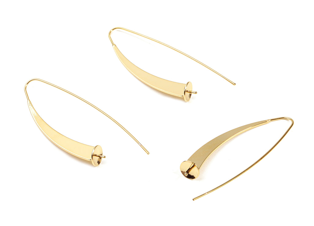 Brass Hammered Long Earring Wire - Brass Hammered Long Earring For Pearl - 18K Real Gold Plated Brass - 54.7x15.08x0.82mm - RGP2328 - DOMEDBAZAAR