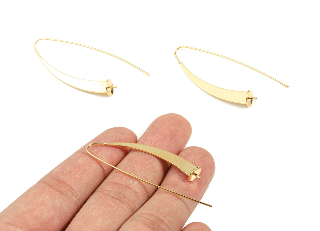 Brass Hammered Long Earring Wire - Brass Hammered Long Earring For Pearl - 18K Real Gold Plated Brass - 54.7x15.08x0.82mm - RGP2328 - DOMEDBAZAAR