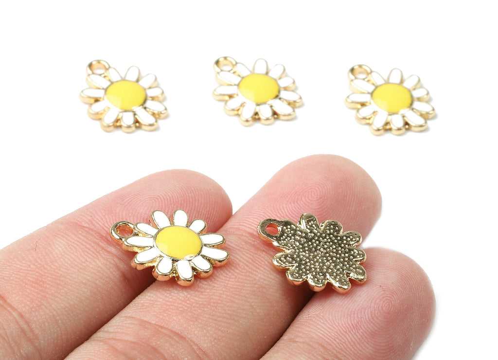 Alloy Daisy Charms - Zinc Alloy Daisy Earrings - Daisy Enamel Pendant - Gold Tone Plated - Necklace Pendant - 17.09x13.3x2.01mm - ZZ1465 - DOMEDBAZAAR