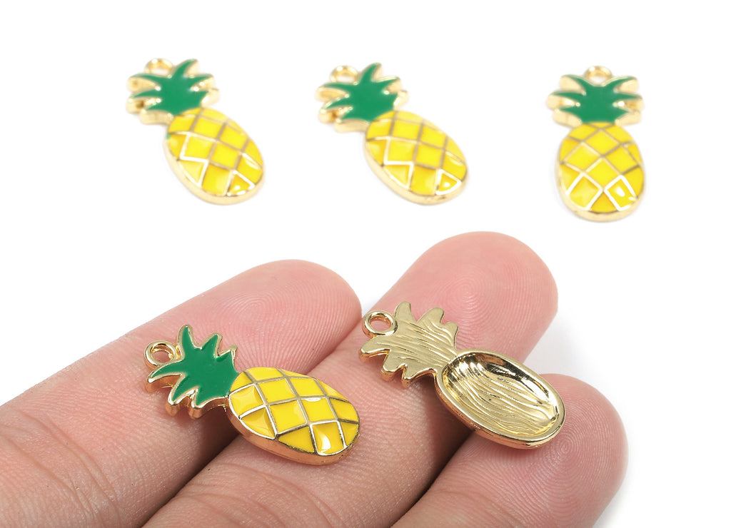 Alloy Pineapple Charms - Zinc Alloy Pineapple Earrings - Enamel Pendant - Earring Findings - Gold Tone Plated - 24.27x11.55x2.16mm - ZZ1435 - DOMEDBAZAAR