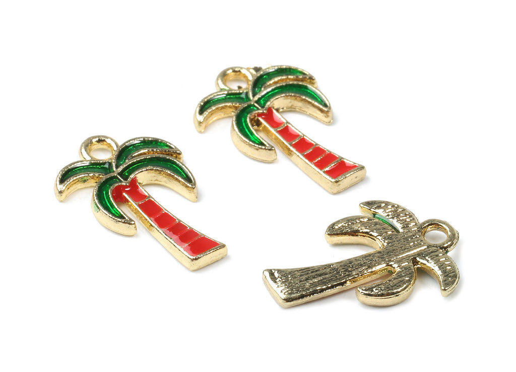 Alloy Coconut Tree Charms - Zinc Alloy Coconut Tree Earrings - Enamel Pendant - Gold Tone Plated - 17.99x12.66x2.09mm - ZZ1434 - DOMEDBAZAAR