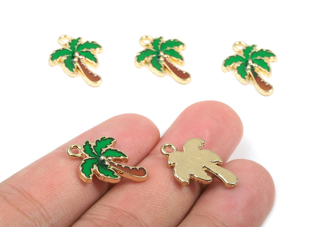 Alloy Coconut Tree Charms - Zinc Alloy Coconut Tree Earrings - Enamel Pendant - Gold Tone Plated - 20.13x15.33x1.74mm - ZZ1433 - DOMEDBAZAAR