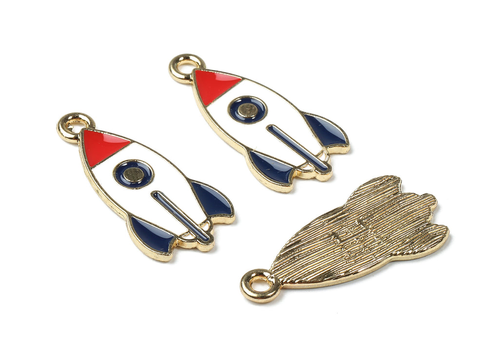 Alloy Rocket Charms - Zinc Alloy Rocket Earrings - Rocket Bracelet Pendant - Enamel Pendant - Gold Tone Plated - 27.78x13.08x1.44mm - ZZ1456 - DOMEDBAZAAR