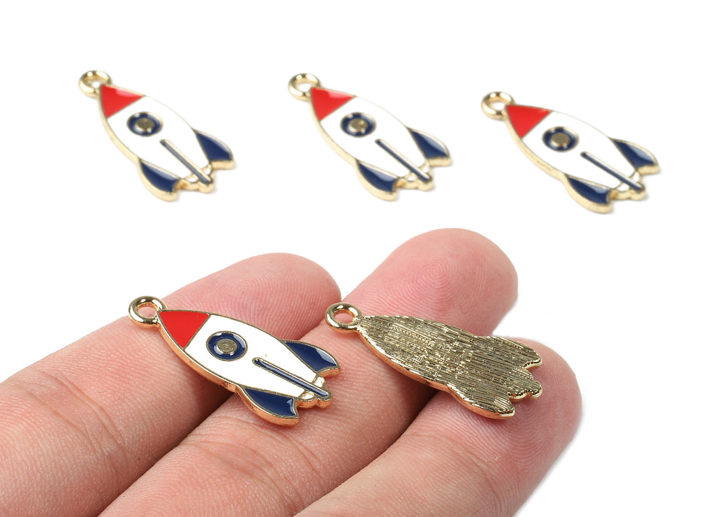 Alloy Rocket Charms - Zinc Alloy Rocket Earrings - Rocket Bracelet Pendant - Enamel Pendant - Gold Tone Plated - 27.78x13.08x1.44mm - ZZ1456 - DOMEDBAZAAR