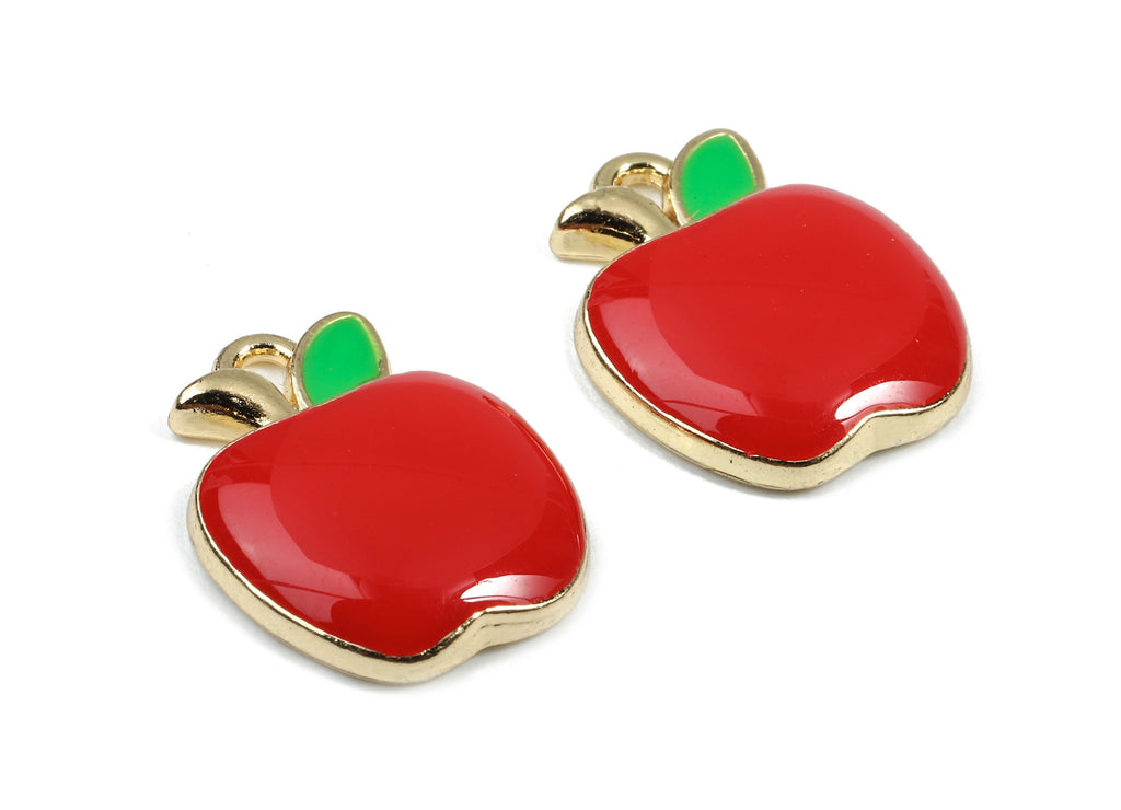 Alloy Apple Charms - Zinc Alloy Apple Earrings - Apple Bracelet Pendant - Enamel Pendant - Gold Tone Plated - 14.84x11.88x2.76mm - ZZ1437 - DOMEDBAZAAR