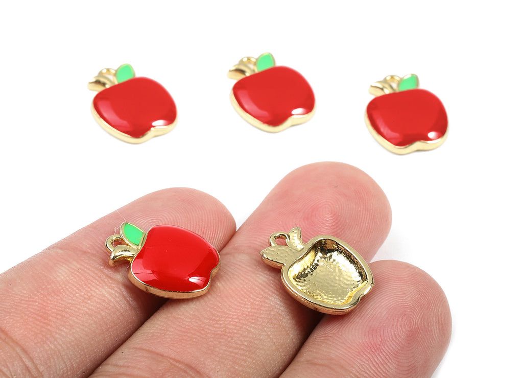 Alloy Apple Charms - Zinc Alloy Apple Earrings - Apple Bracelet Pendant - Enamel Pendant - Gold Tone Plated - 14.84x11.88x2.76mm - ZZ1437 - DOMEDBAZAAR