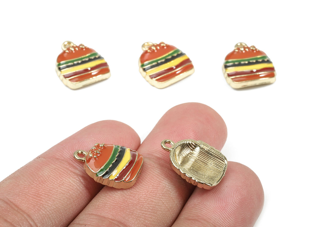 Alloy Hamburger Charms - Zinc Alloy Hamburger Earrings and Pendant - Enamel Pendant - Gold Tone Plated - 16.3x13.12x4.36mm - ZZ1449 - DOMEDBAZAAR