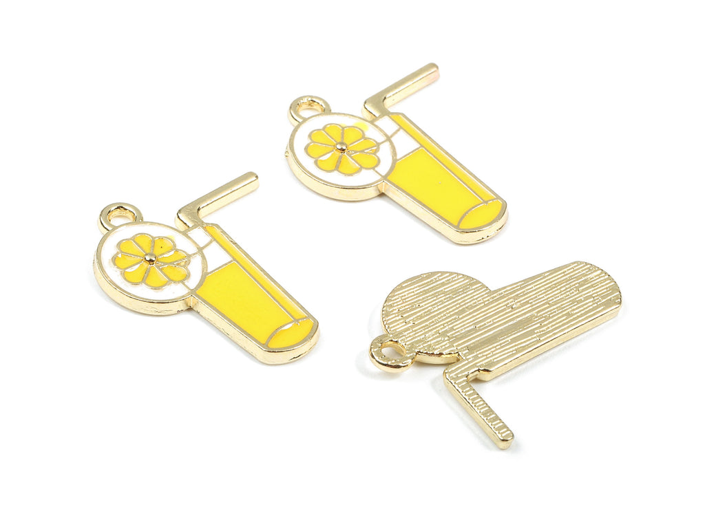 Alloy Lemon Juice Charms - Zinc Alloy Lemon Juice Earrings and Pendant - Enamel Pendant - Gold Tone Plated - 25.35x20.84x2.23mm - ZZ1439 - DOMEDBAZAAR