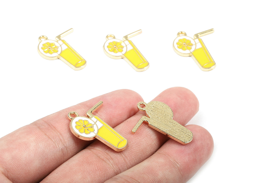 Alloy Lemon Juice Charms - Zinc Alloy Lemon Juice Earrings and Pendant - Enamel Pendant - Gold Tone Plated - 25.35x20.84x2.23mm - ZZ1439 - DOMEDBAZAAR