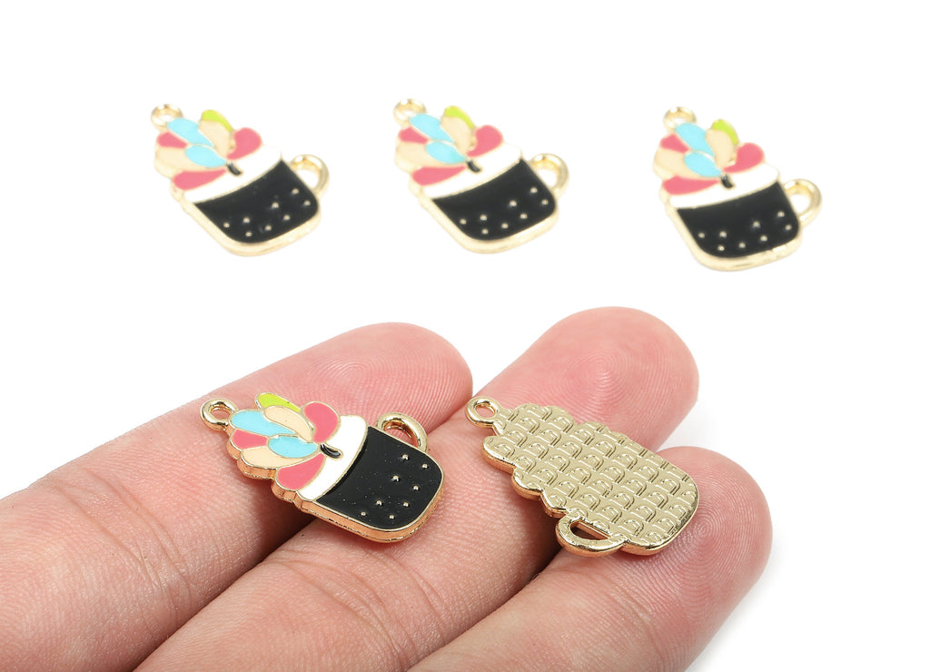 Alloy Cup Charms - Zinc Alloy Cup Earrings - Cup Bracelet Pendant - Enamel Pendant - Gold Tone Plated - 24.13x16.15x1.61mm - ZZ1447 - DOMEDBAZAAR