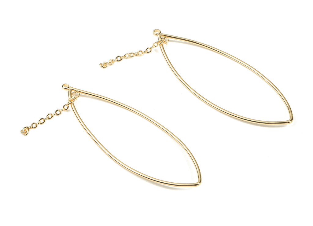 Brass Marquise Earring Charms With Chain - Brass Marquise Earring Pendant - 18K Real Gold Plating Brass - 63.29x25.58x1.29mm - RGP2316 - DOMEDBAZAAR