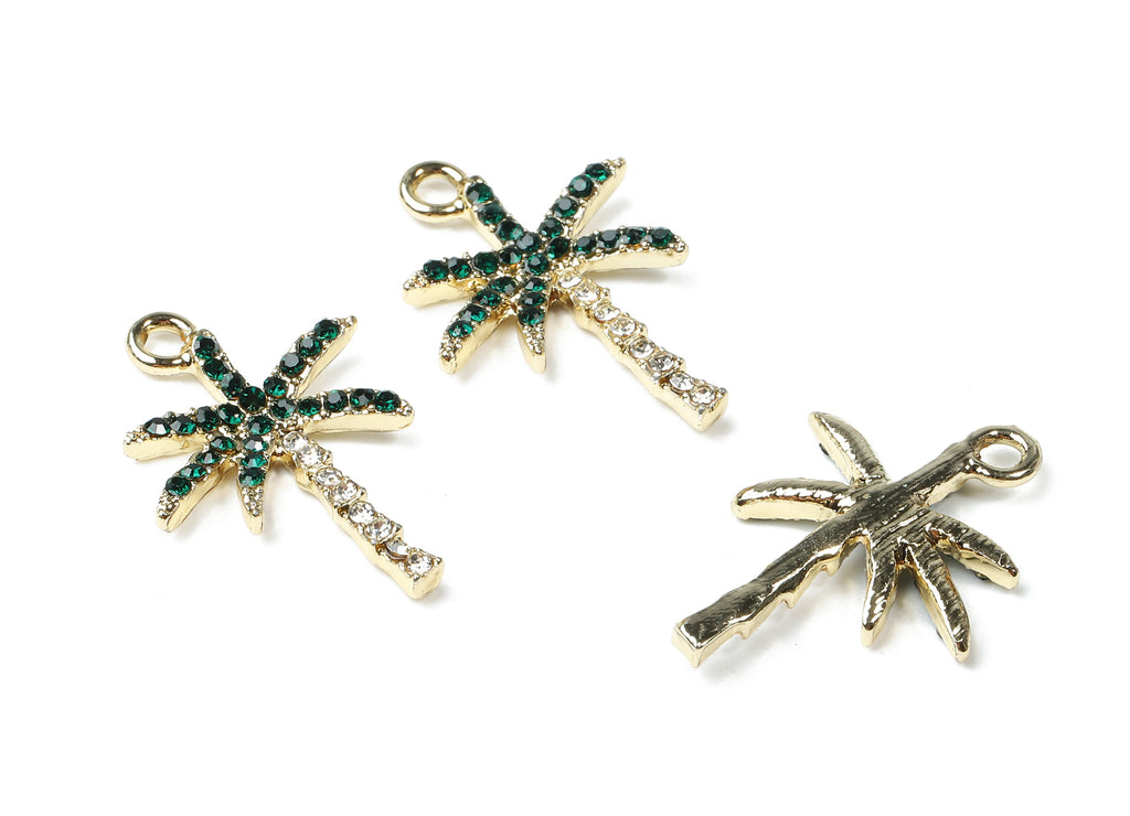Alloy Coconut Tree Charms - Zinc Alloy Coconut Tree Earrings - Alloy Glass Beads Pendant - Gold Tone Plated - 25.73x16.41x2.66mm - ZZ1559 - DOMEDBAZAAR