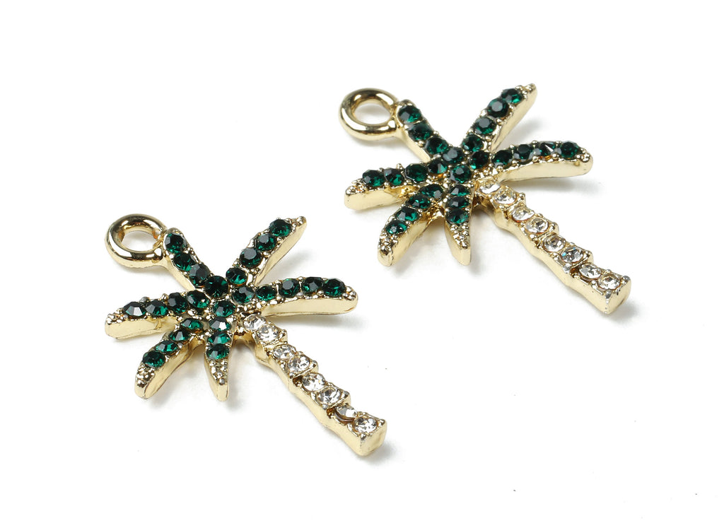Alloy Coconut Tree Charms - Zinc Alloy Coconut Tree Earrings - Alloy Glass Beads Pendant - Gold Tone Plated - 25.73x16.41x2.66mm - ZZ1559 - DOMEDBAZAAR