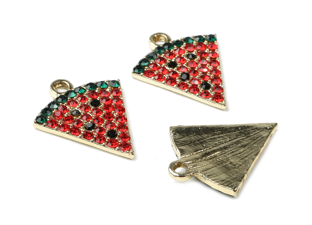 Alloy Watermelon Charms - Zinc Alloy Watermelon Earrings - Alloy Glass Beads Pendant - Gold Tone Plated - 23.73x19.25x2.75mm - ZZ1553 - DOMEDBAZAAR