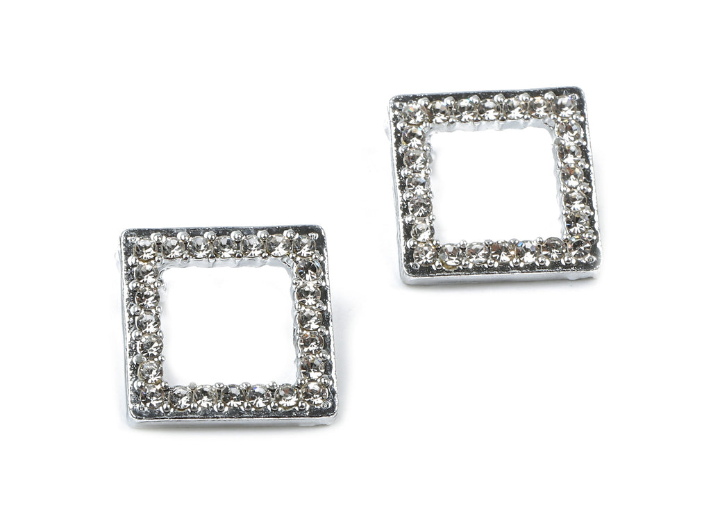Alloy Square Charms - Zinc Alloy Square Earrings - Alloy Glass Beads Pendant - Silver Tone Plated - 13.96x13.96x2.05mm - ZZ1564 - DOMEDBAZAAR