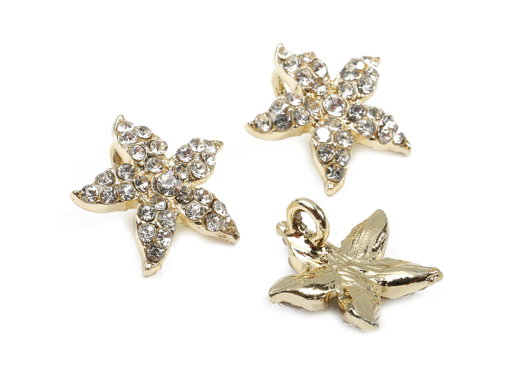Alloy Star Charms - Zinc Alloy Flower Earrings - Alloy Glass Beads Pendant - Flower Gold Tone Plated - 14.88x14.88x3.04mm - ZZ1571 - DOMEDBAZAAR