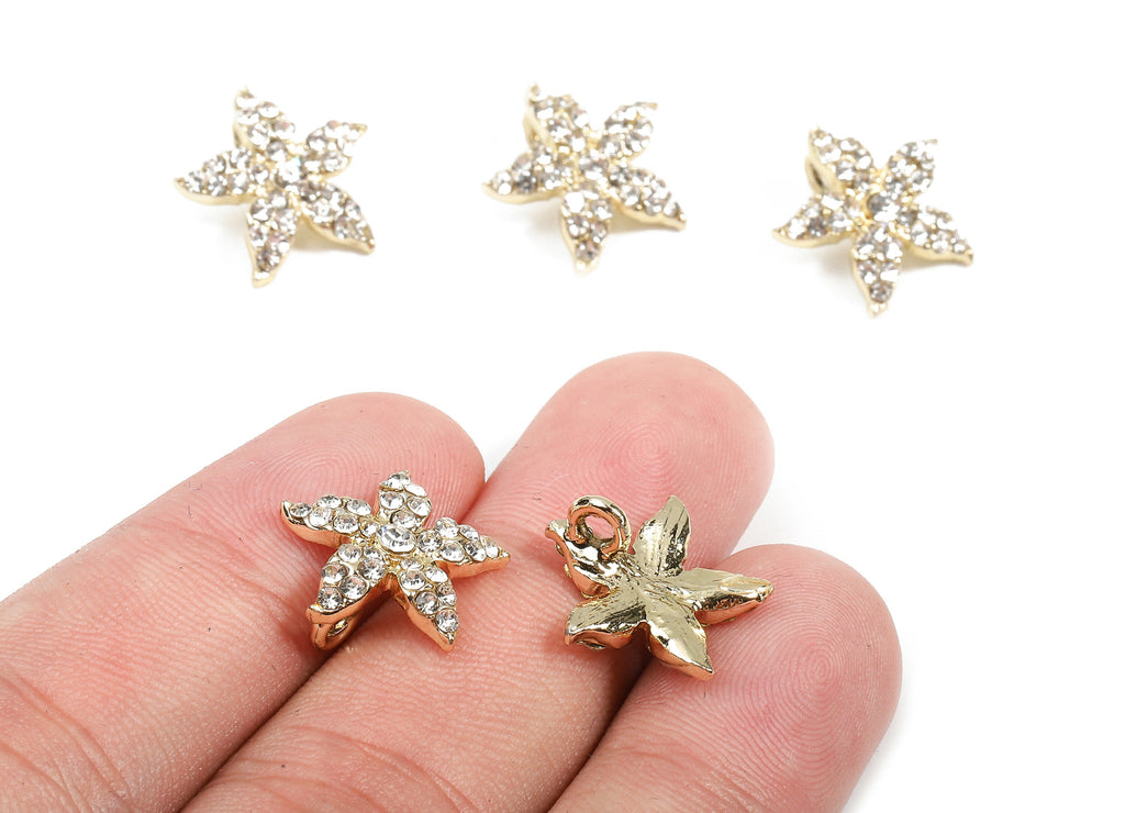 Alloy Star Charms - Zinc Alloy Flower Earrings - Alloy Glass Beads Pendant - Flower Gold Tone Plated - 14.88x14.88x3.04mm - ZZ1571 - DOMEDBAZAAR