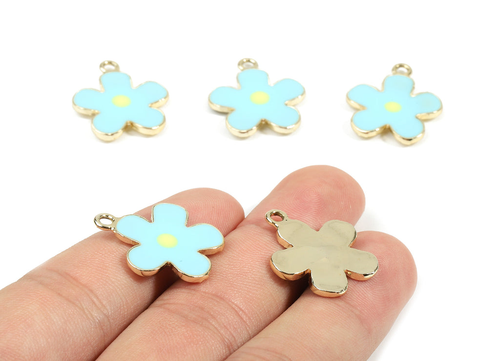 Alloy Flower Charms - Zinc Alloy Flower Earring - Bracelet Pendant - Enamel Pendant - Gold Tone Plated - 22.62x18.83x1.86mm - ZZ1545 - DOMEDBAZAAR