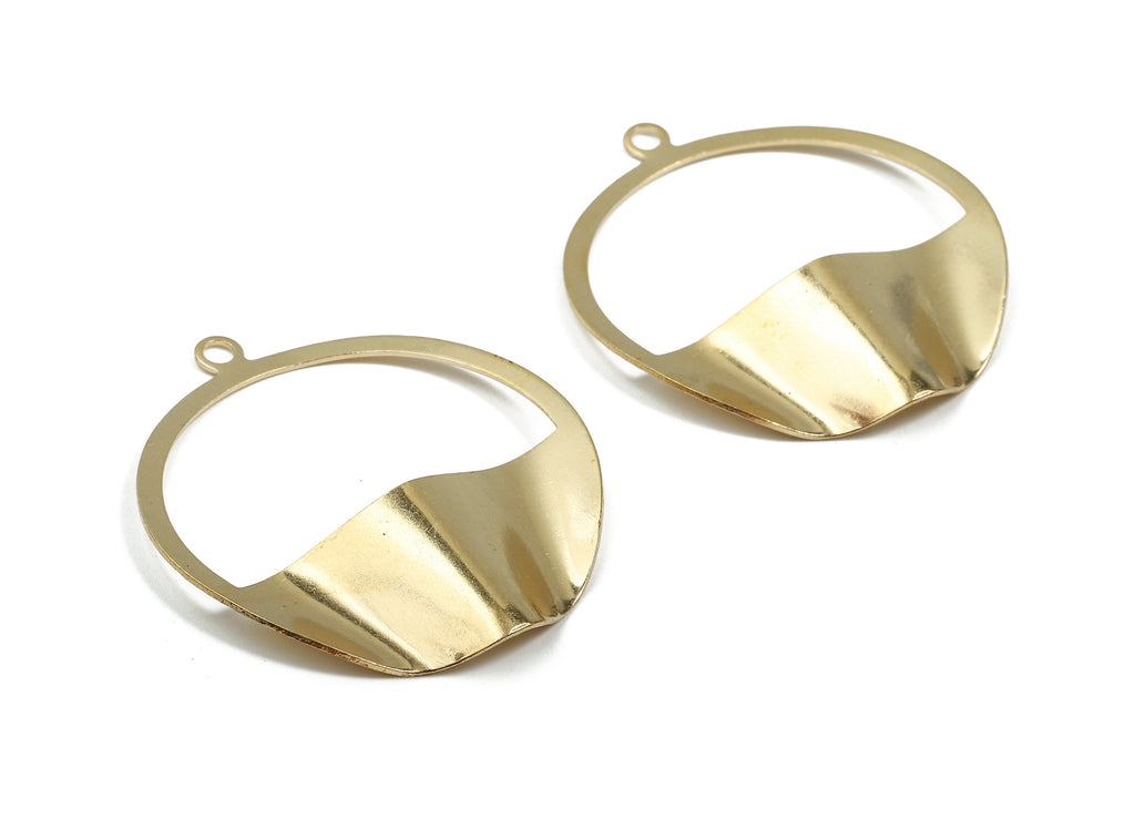 Brass Round Charms - Raw Brass Half Moon Wavy Earrings and Pendant - Brass Round Necklace - Earring Finding - 41.49x36.27x0.6mm - PP2947 - DOMEDBAZAAR