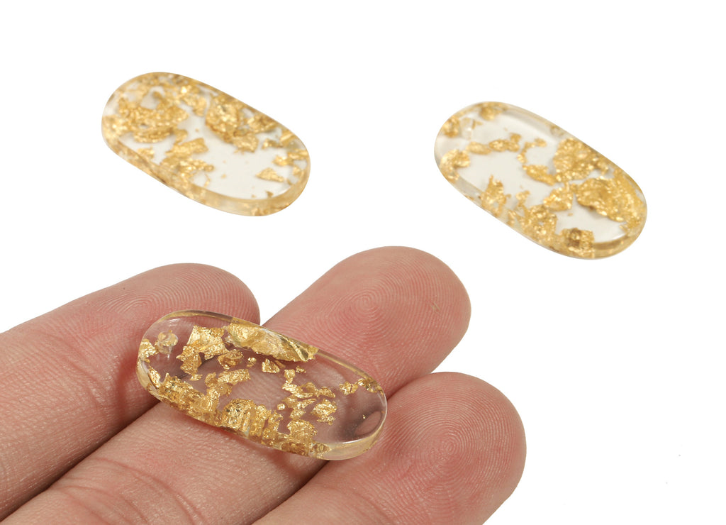 Acetate Oval Charms - Oval Earrings and Pendant - Gold Foil & Confetti - Earring Findings - Color Code:A255 - 26.63x13.9x2.7mm - AC1156-A255 - DOMEDBAZAAR
