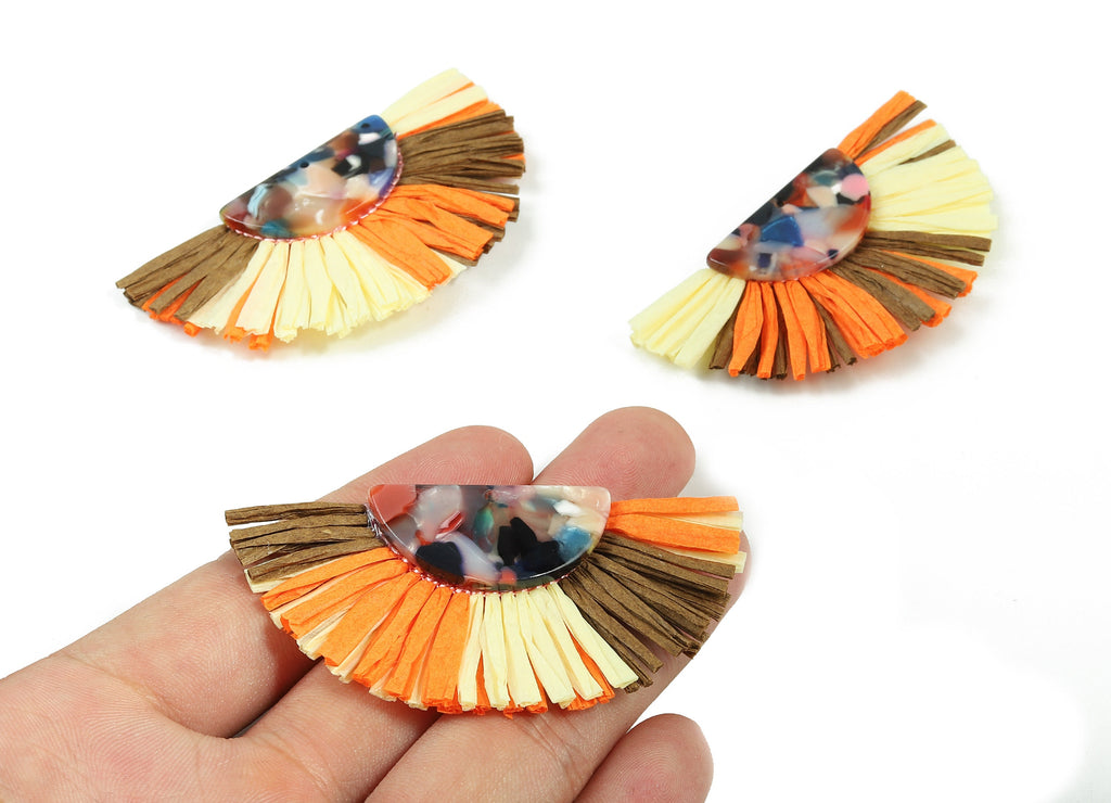 Acetate Semicircle Raffia Tassels Charms - Earrings with Fan Tassels - Double-Layer Raffia - Color Code: A60 - 74.28x39.62x5.5mm - AC1775 - DOMEDBAZAAR