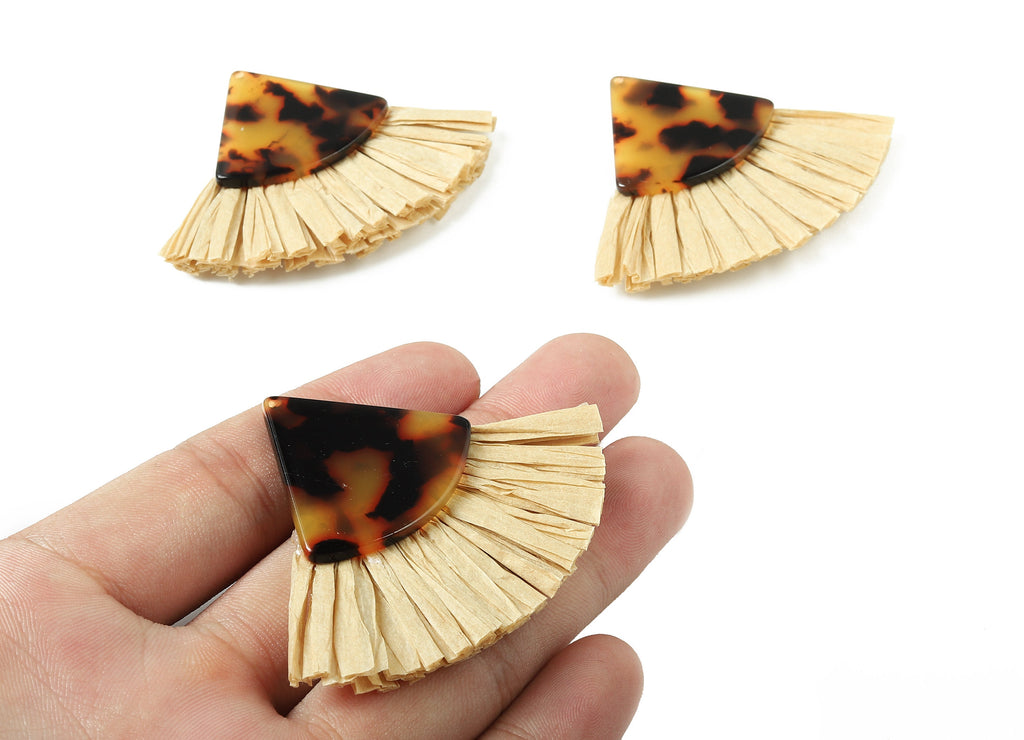 Acetate Pizza Raffia Tassels Charms - Earrings with Fan Tassels - Double-layer raffia - Color Code: A01 - 62.69x49.6x5.51mm - AC1778 - DOMEDBAZAAR