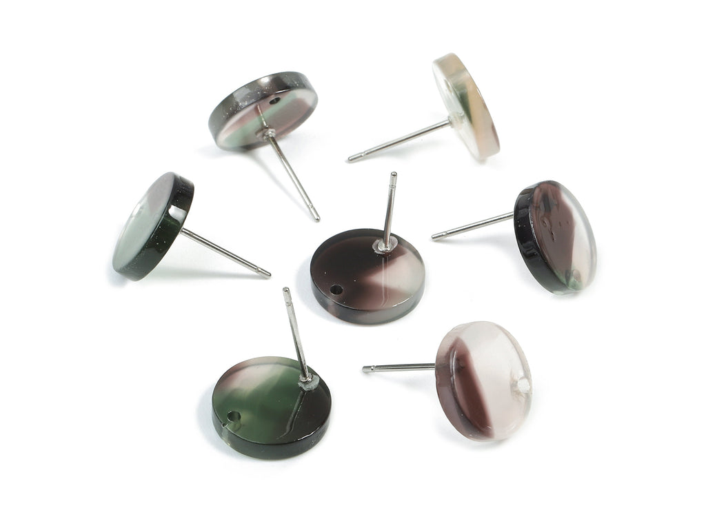 Acetate Round Earring Stud - Acetate Round Earring Post - Earring Post Findings - Color Code: A349 - 11.68x11.68x2.22mm - AC1139-A349 - DOMEDBAZAAR