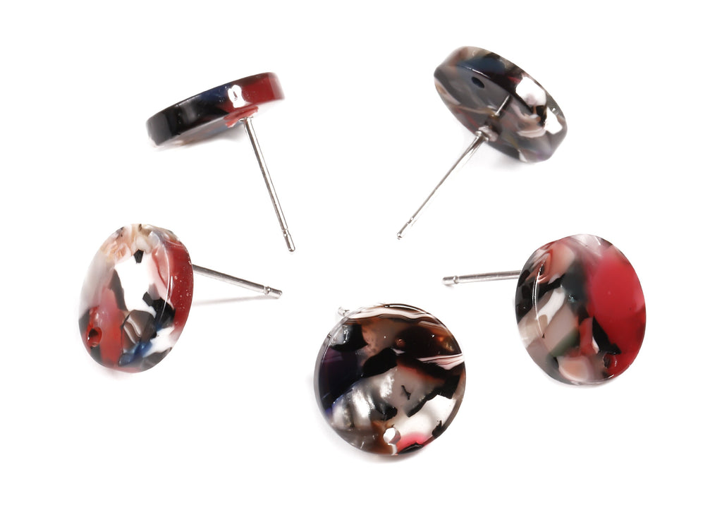 Acetate Round Earring Stud - Acetate Round Earring Post - Earring Post Findings - Color Code: A58 - 11.68x11.68x2.22mm - AC1139-A58 - DOMEDBAZAAR