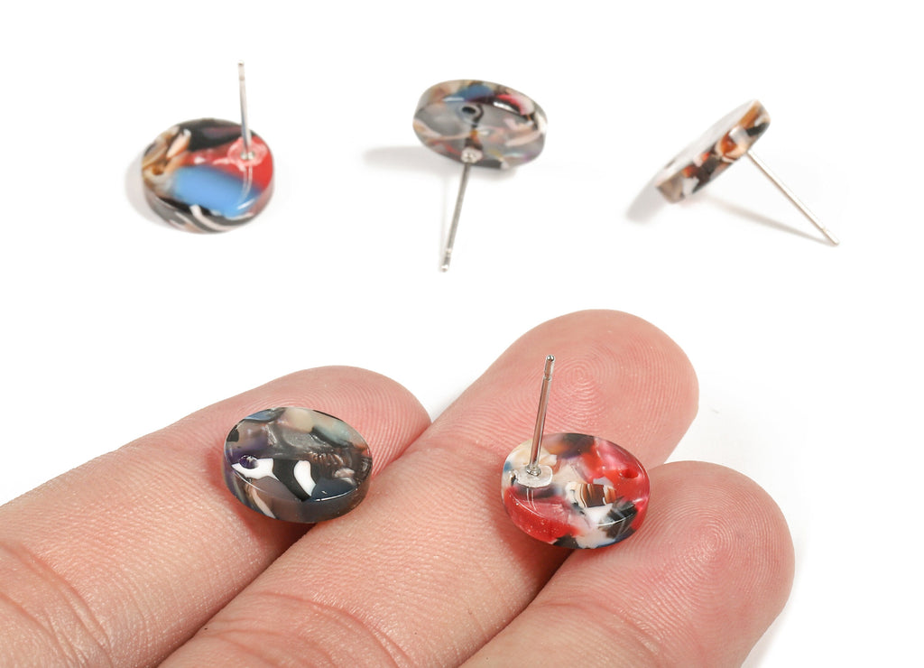 Acetate Round Earring Stud - Acetate Round Earring Post - Earring Post Findings - Color Code: A58 - 11.68x11.68x2.22mm - AC1139-A58 - DOMEDBAZAAR