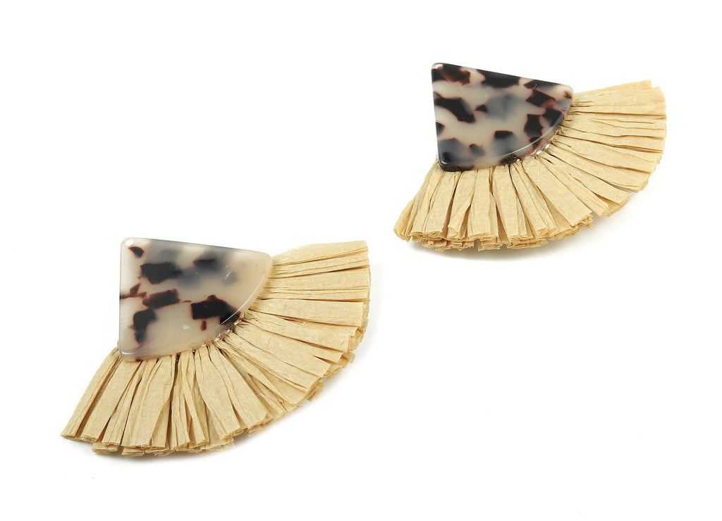 Acetate Pizza Raffia Tassels Charms - Blonde Earrings with Fan Tassels - Double-layer raffia - Color Code: A06 - 62.69x49.6x5.51mm - AC1779 - DOMEDBAZAAR
