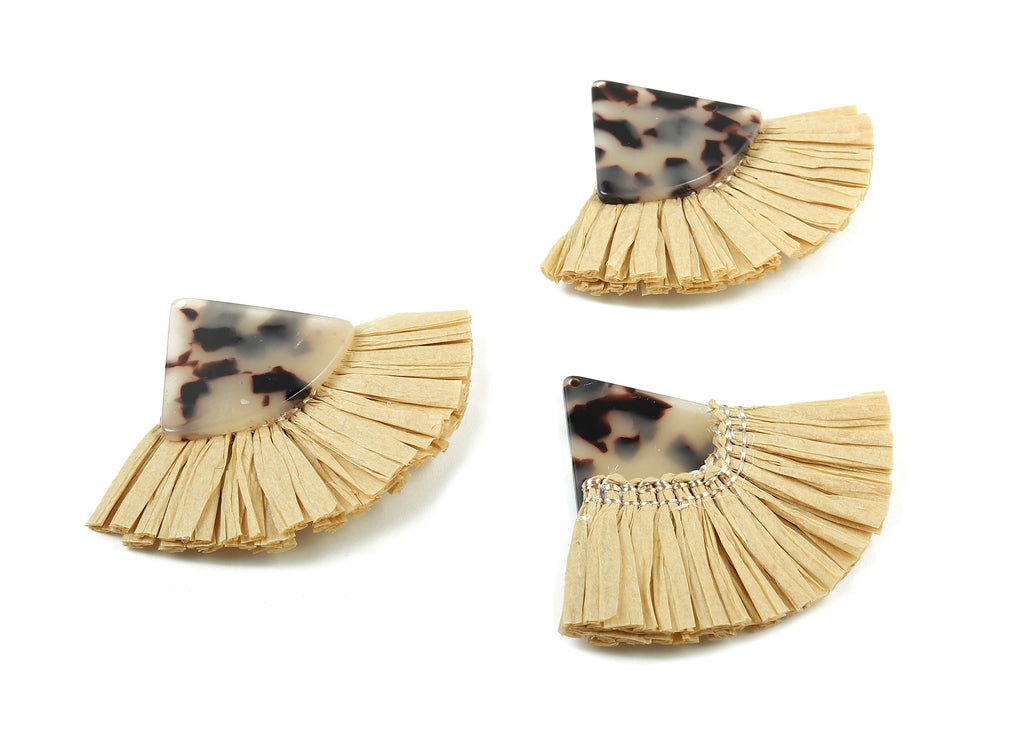 Acetate Pizza Raffia Tassels Charms - Blonde Earrings with Fan Tassels - Double-layer raffia - Color Code: A06 - 62.69x49.6x5.51mm - AC1779 - DOMEDBAZAAR