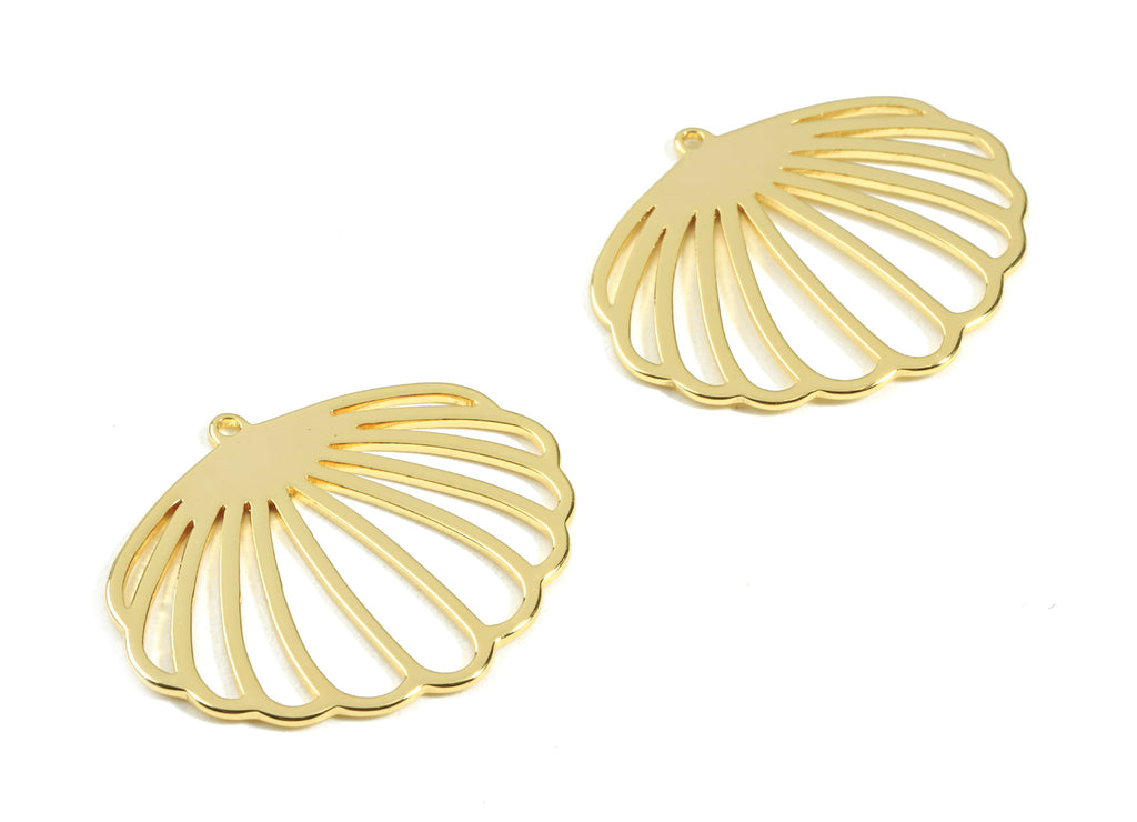 Brass Gold Flower Earring Charms - Brass Flower Pendant - 18K Real Gold Plated Brass - Jewelry Supplies - 31.64x25.94x0.87mm - RGP2366 - DOMEDBAZAAR