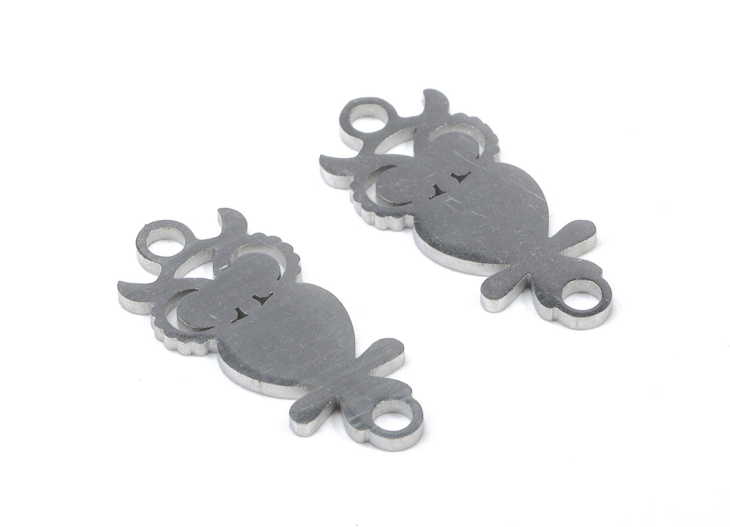 Stainless Steel Hoot Owl Connector - Hoot Owl Earrings Charms and Pendant - Bracelet Pendant - 17.78x8.23x0.95mm - SS1156 - DOMEDBAZAAR